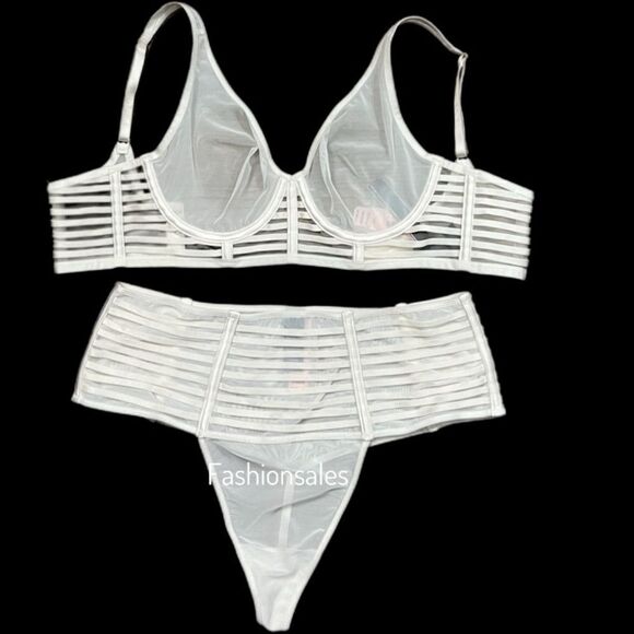 Victorias Secret Set Sexy Sheer Mesh Unlined Plunge bra & High Waist Thong panty